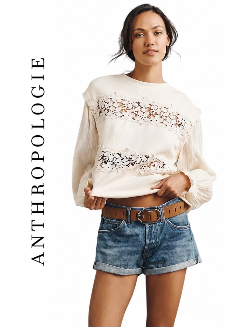 Anthropologie Floral Cutwork Pullover